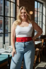 Plus Size Red Women's Belt, Wide Corset-Look, Double Buckle - SH875 - Image 4