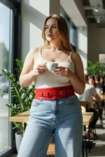 Plus Size Red Women's Belt, Wide Corset-Look, Double Buckle - SH875 - Image 5