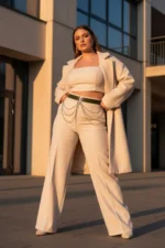 Plus Size Khaki Women's Leather Belt with Chain Detail Outfit Complementary - SH904 - Image 2