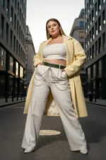 Plus Size Khaki Women's Leather Belt with Chain Detail Outfit Complementary - SH904 - Image 4