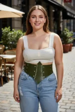 Plus Size Khaki Women's Corset Belt, Thick Waist Accessory with Stud Detail - SH905 - Image 5