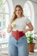 Plus Size Red Women's Belted Corset with Stud Details - SH905