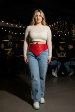 Plus Size Red Women's Belted Corset with Stud Details - SH905 - Image 4