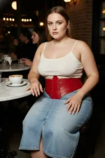 Plus Size Red Women's Belted Corset with Stud Details - SH905 - Image 5