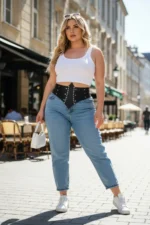 Plus Size Black Women's Corset Belt, Wide and with Eyelet Detail - SH905 - Image 3