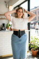 Plus Size Black Women's Corset Belt, Wide and with Eyelet Detail - SH905 - Image 4