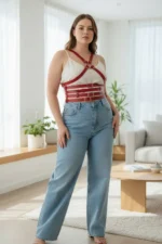 Plus Size Red Women's Belted Shoulder Strap Leather Corset Look - SH911 - Image 2