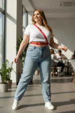 Plus Size Red Women's Belt with Classic Buckle, Stylish Outfit Complement. - SH917 - Image 2