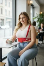 Plus Size Red Women's Belt Corset Style Outfit Accessory with Stud Details - SH918