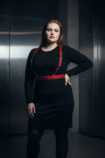 Plus Size Red Women's Leather Strappy Garter Belt Outfit Complete Set - SH934