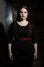 Plus Size Red Women's Leather Strappy Garter Belt Outfit Complete Set - SH934 - Image 3