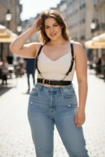 Plus Size Black Women's Leather Belt Harness Style Body Accessory with Ring Detail - SH934 - Image 4