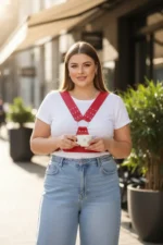 Plus Size Red Women's Belted Leather Corset Style Studded Straps - SH936 - Image 2