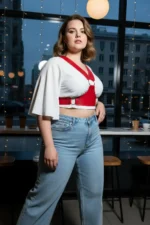 Plus Size Red Women's Belted Leather Corset Style Studded Straps - SH936 - Image 3