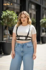 Plus Size Black Women's Belt, Leather Harness-Look Adjustable Body Accessory - SH941