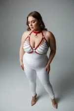 Plus Size Red Women's Harness Set with Chain Detail and Fancy Choker Collar - SH945 - Image 2