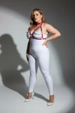 Plus Size Red Women's Harness Set with Chain Detail and Fancy Choker Collar - SH945 - Image 3