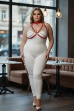 Plus Size Red Women's Harness Set with Chain Detail and Fancy Choker Collar - SH945 - Image 5