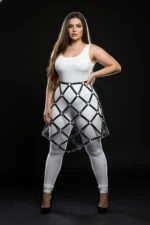 Siyah Deri Büyük Beden Kafes Detaylı Harness Etek SH982 - Image 3