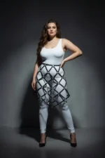 Siyah Deri Büyük Beden Kafes Detaylı Harness Etek SH982 - Image 4