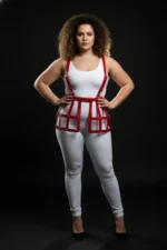 Kırmızı Büyük Beden Harness Detaylı Deri Etek SH983 - Image 3