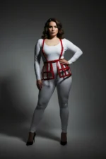 Kırmızı Büyük Beden Harness Detaylı Deri Etek SH983 - Image 4