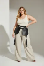 Plus Size Black Leather Belt Corset Style Skirt with Tassel Detail - SH985 - Image 2