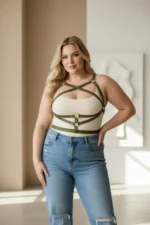 Plus Size Khaki Women's Leather Body Accessory for Dress Top - SH991 - Image 2