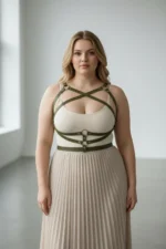 Plus Size Khaki Women's Leather Body Accessory for Dress Top - SH991 - Image 3