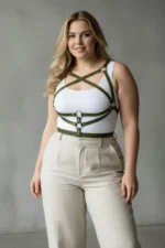 Plus Size Khaki Women's Leather Body Accessory for Dress Top - SH991 - Image 4