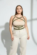 Plus Size Khaki Women's Leather Body Accessory for Dress Top - SH991 - Image 5