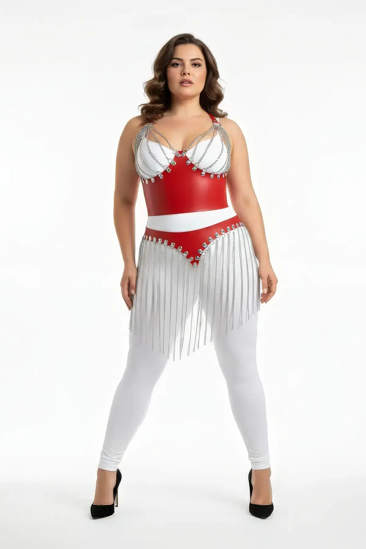 Kırmızı Zincir Püsküllü Büyük Beden Deri Etek SH994