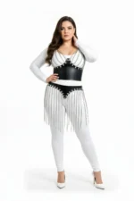 Büyük Beden Siyah Zincir Püskül Detaylı Deri Etek SH994