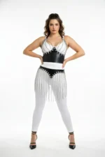 Büyük Beden Siyah Zincir Püskül Detaylı Deri Etek SH994 - Image 2