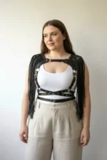 Plus Size Black Women's Leather Body Accessory with Tassel Detail - SH999 - Image 3