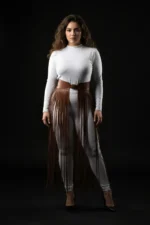 Büyük Beden Kahverengi Uzun Püsküllü Deri Etek SH1003 - Image 3