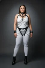 Plus Size Black Women's Harness Set with Chain Detail, Leather Fancy Accessory - SH1067 - Image 2