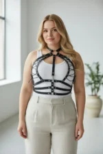 Plus Size Black Women's Belted Corset Style Leather Harness - SH1077 - Image 2