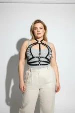 Plus Size Black Women's Belted Corset Style Leather Harness - SH1077 - Image 4