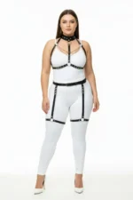 Plus Size Black Women's Leather Harness Set with Chain Detail Fantasy Accessory - SH1081 - Image 2