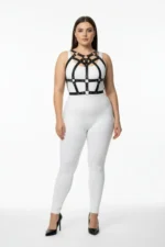 Plus Size Black Women's Harness Set with Stud Details, Stylish Body Accessory - SH1085