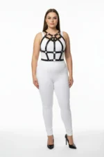 Plus Size Black Women's Harness Set with Stud Details, Stylish Body Accessory - SH1085 - Image 2