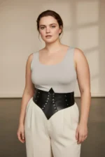 Plus Size Black Women's Wide Waistband Design with Belt and Stud Detail - SH1087 - Image 3
