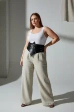 Plus Size Black Women's Wide Waistband Design with Belt and Stud Detail - SH1087 - Image 4