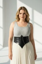 Plus Size Black Women's Wide Waistband Design with Belt and Stud Detail - SH1087 - Image 5