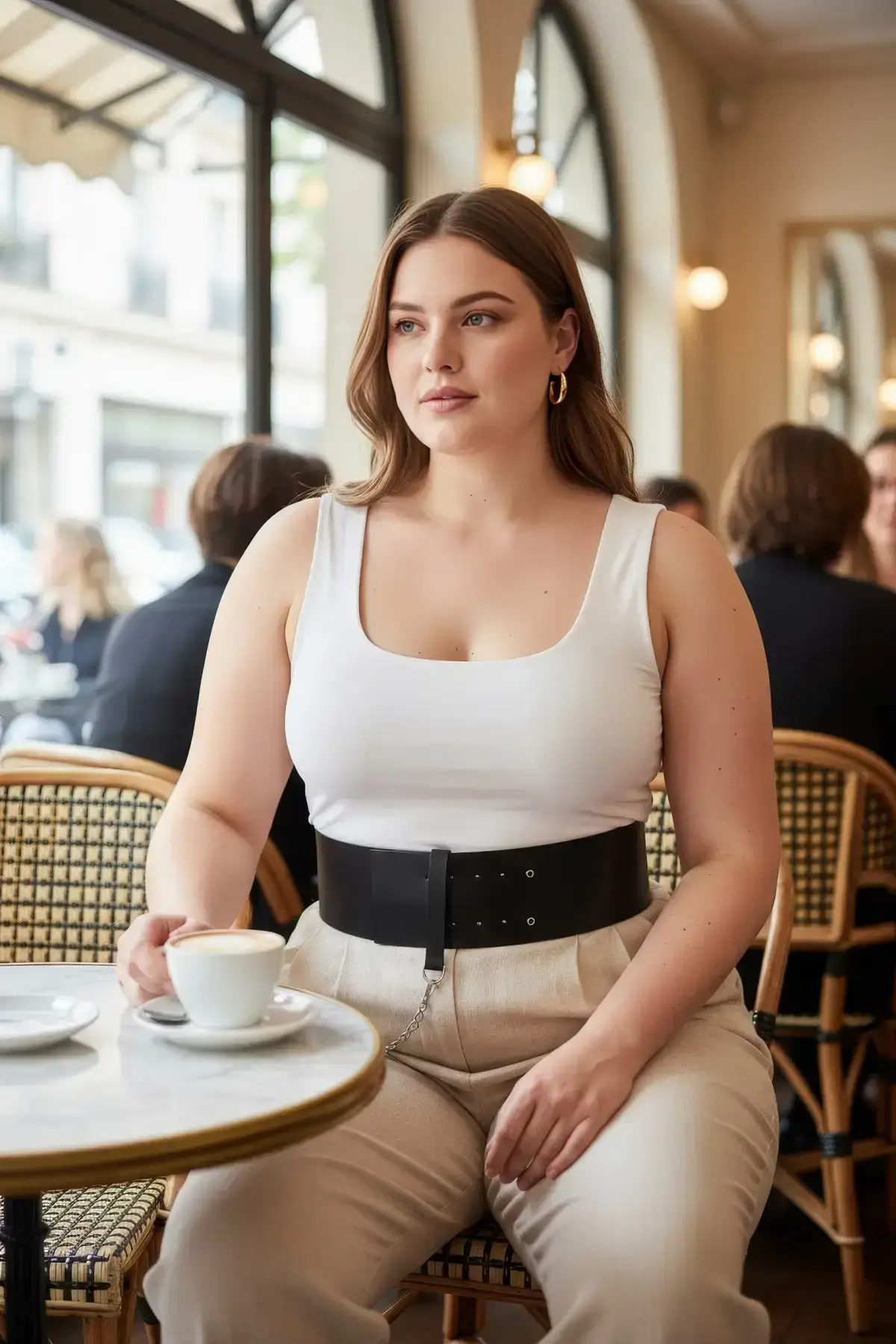 Plus Size Black Women's Belt Corset Model with Chain Detail - SH1117