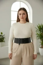 Plus Size Black Women's Belt Corset Model with Chain Detail - SH1117 - Image 2