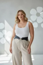 Plus Size Black Women's Corset Design with Belt Chain Detail - SH1121 - Image 2