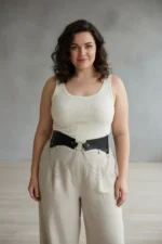 Plus Size Black Women's Corset Design with Belt Chain Detail - SH1121 - Image 3