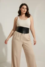 Plus Size Black Women's Dress with Belt and Corset Detail - SH1127 - Image 2